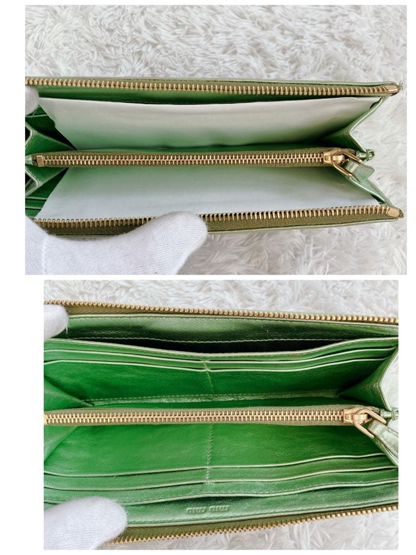 超激レア✨ミュウミュウ　長財布　総柄　レンチキュラー　グリーン系　ゴールド金具
