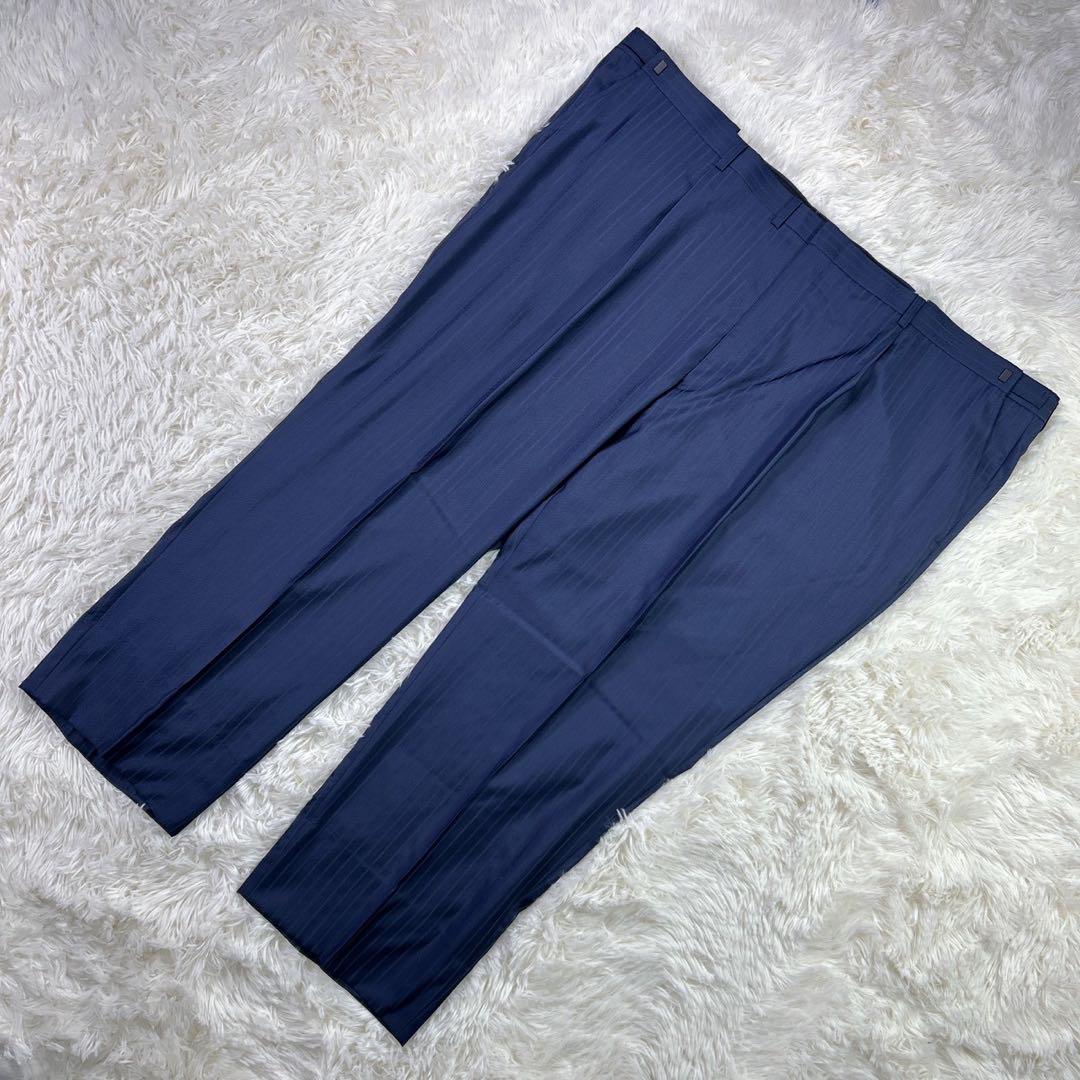 【大きいサイズ】6L フィッチェ ストライプスーツ ネイビー ドン小西 美品