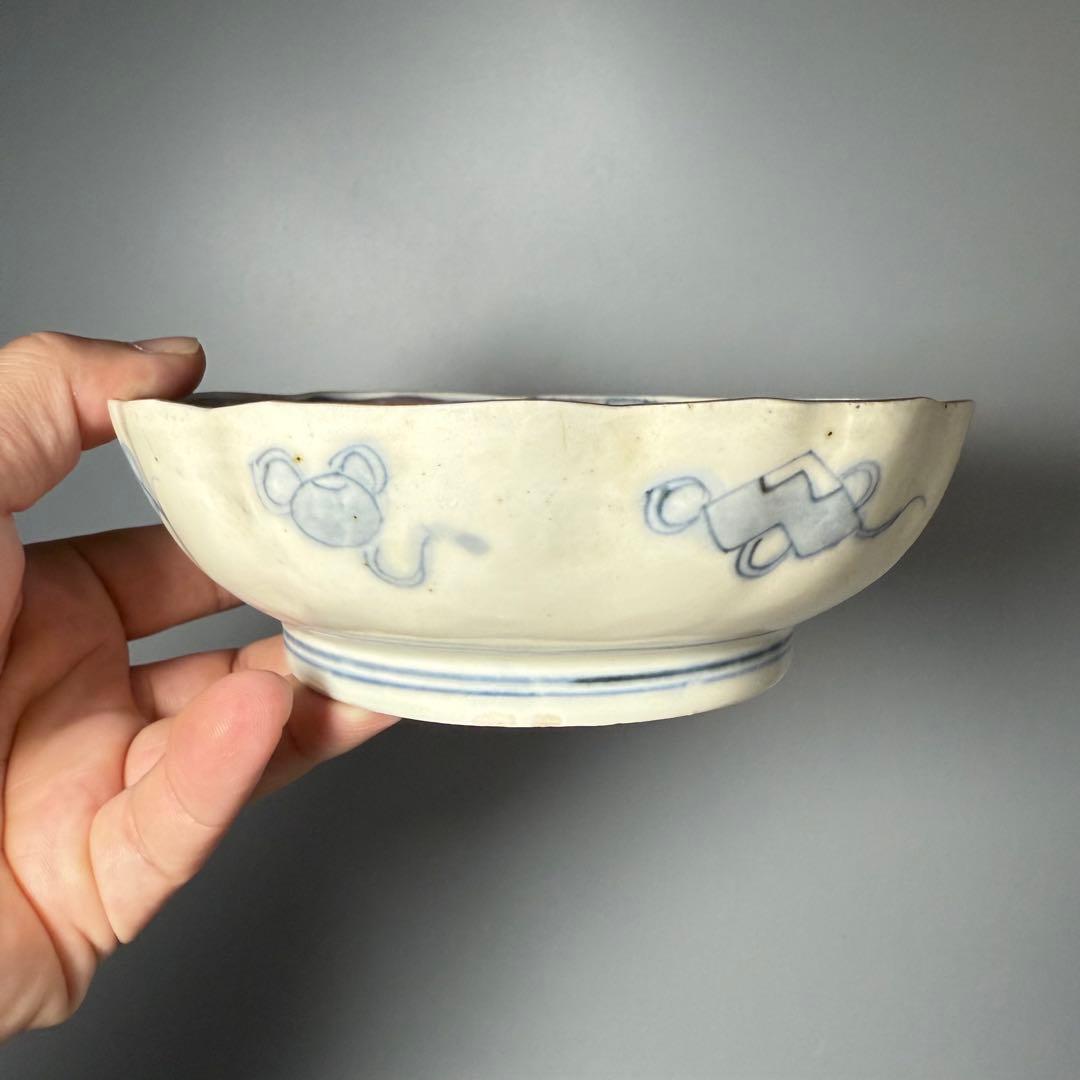 古伊万里　色絵千鳥文膾皿　12客　松　梅　蝶　魚　鹿の目　金蘭手　直径15cm