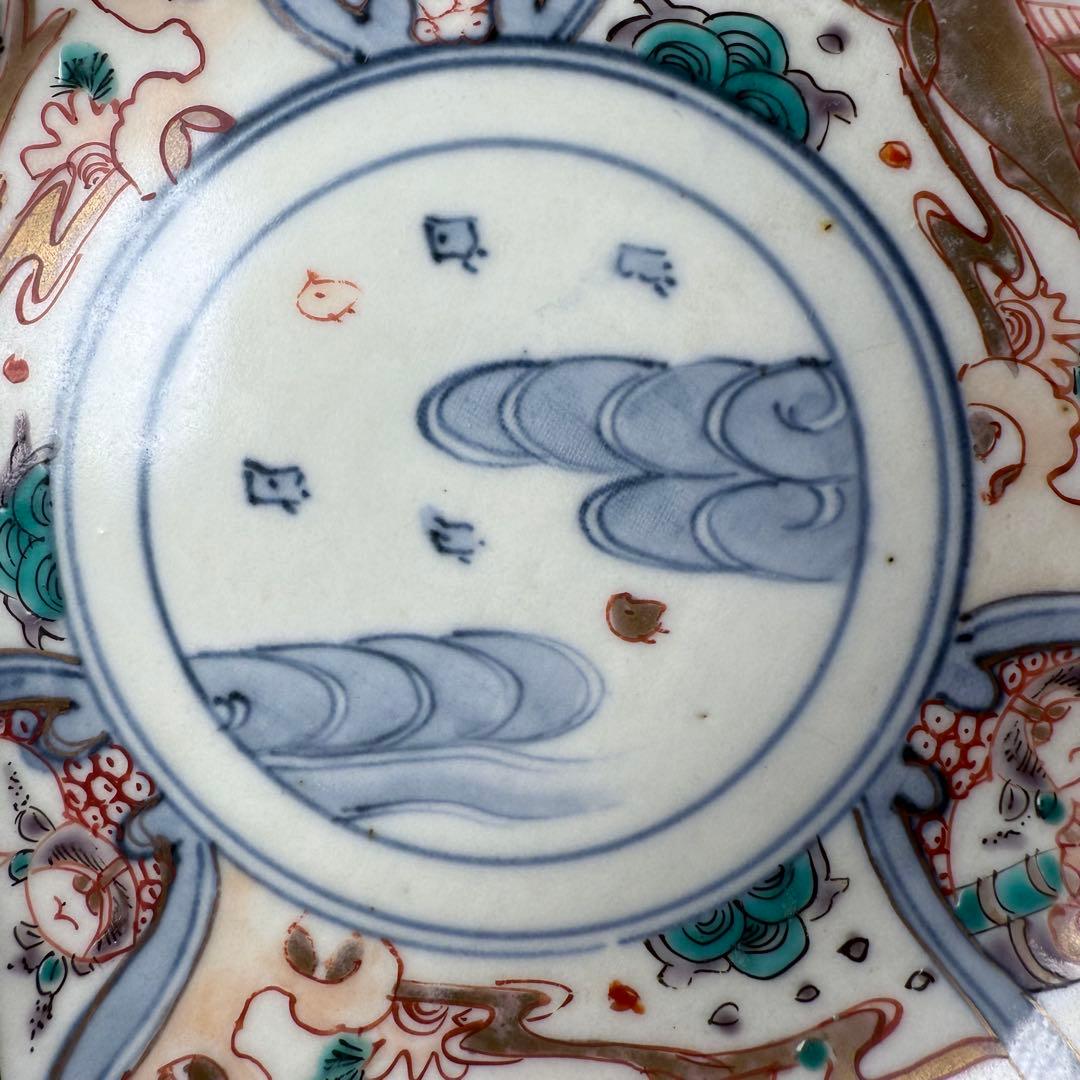 古伊万里　色絵千鳥文膾皿　12客　松　梅　蝶　魚　鹿の目　金蘭手　直径15cm