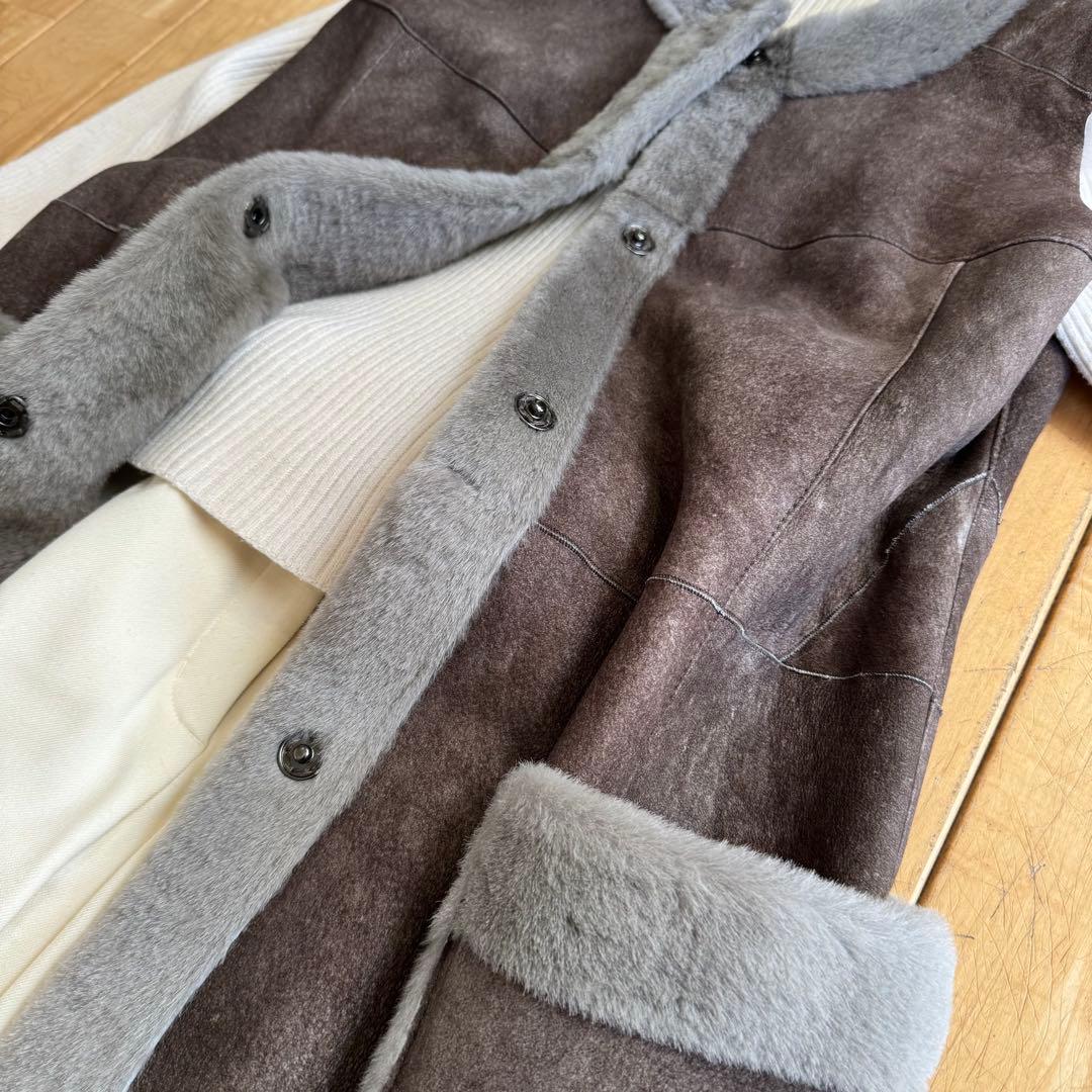新品同様❣️イタリア製羊革シープスキンムートン　ロングジレベスト
