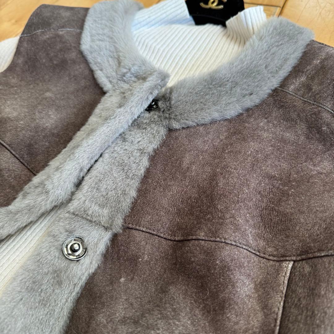 新品同様❣️イタリア製羊革シープスキンムートン　ロングジレベスト