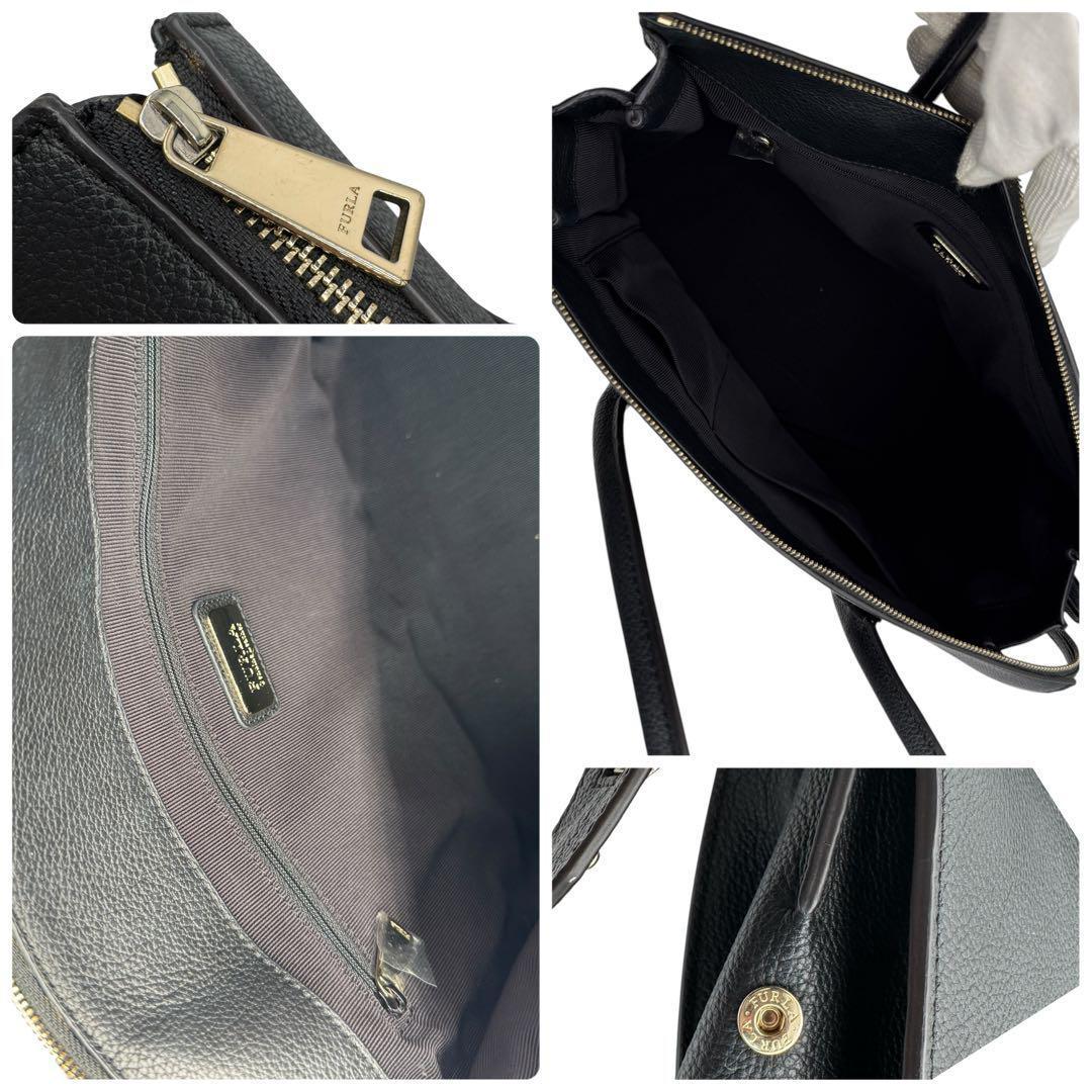 美品✨フルラ トートバッグ ファスナー付 ブラック A4可 ビジネス 就活