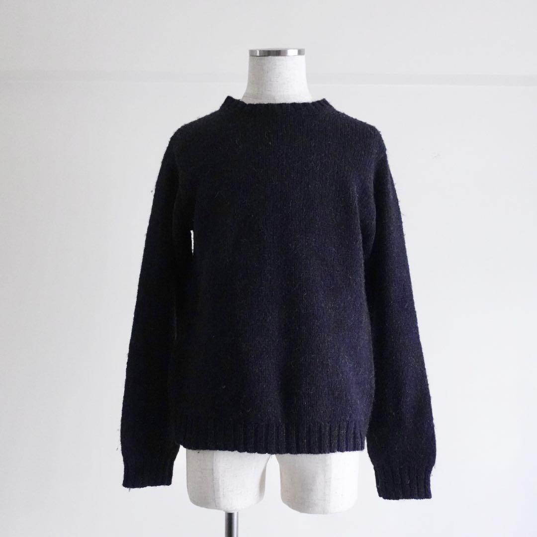 Macalastair クルーネックニット　ネイビー×ブラウン　スコットランド製
