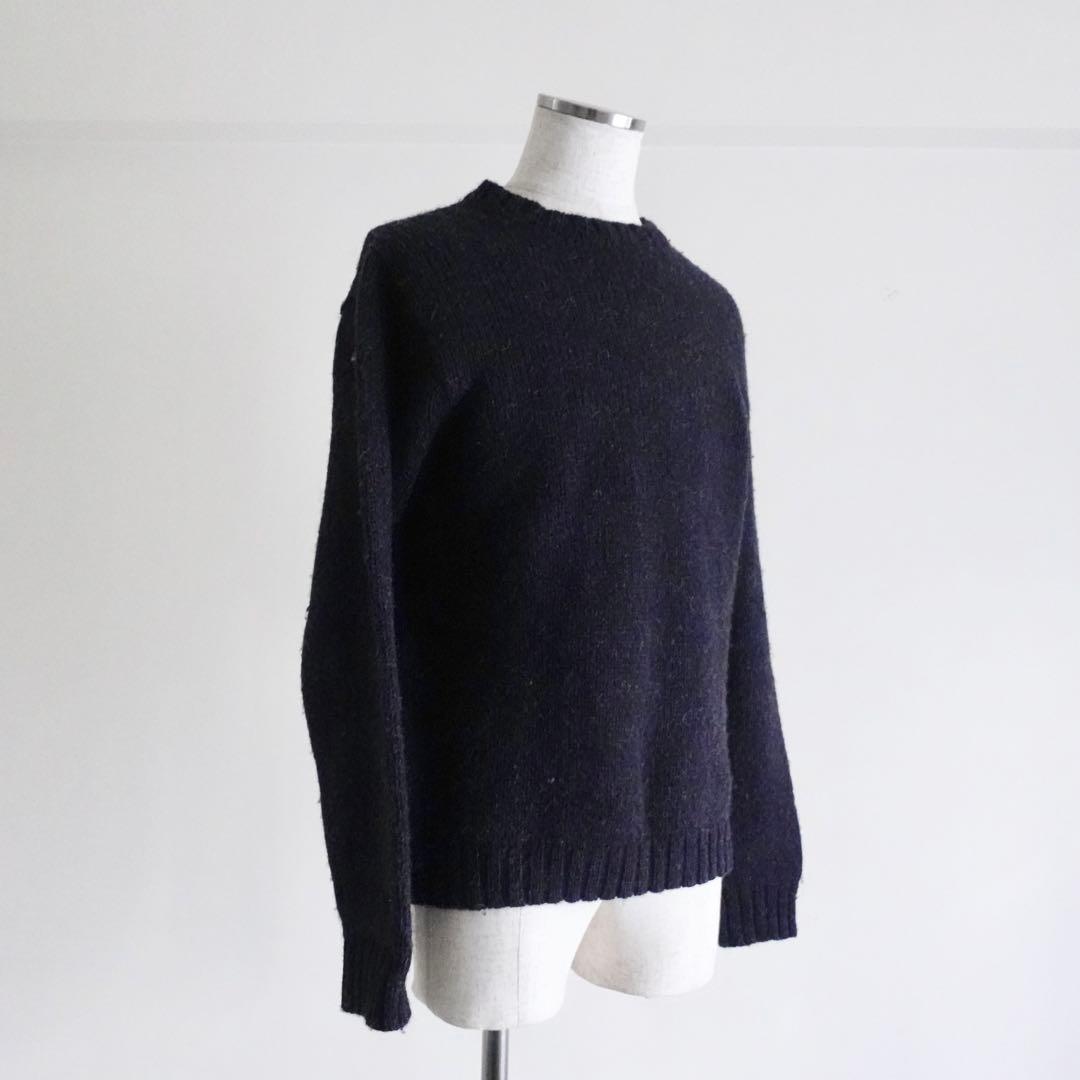 Macalastair クルーネックニット　ネイビー×ブラウン　スコットランド製