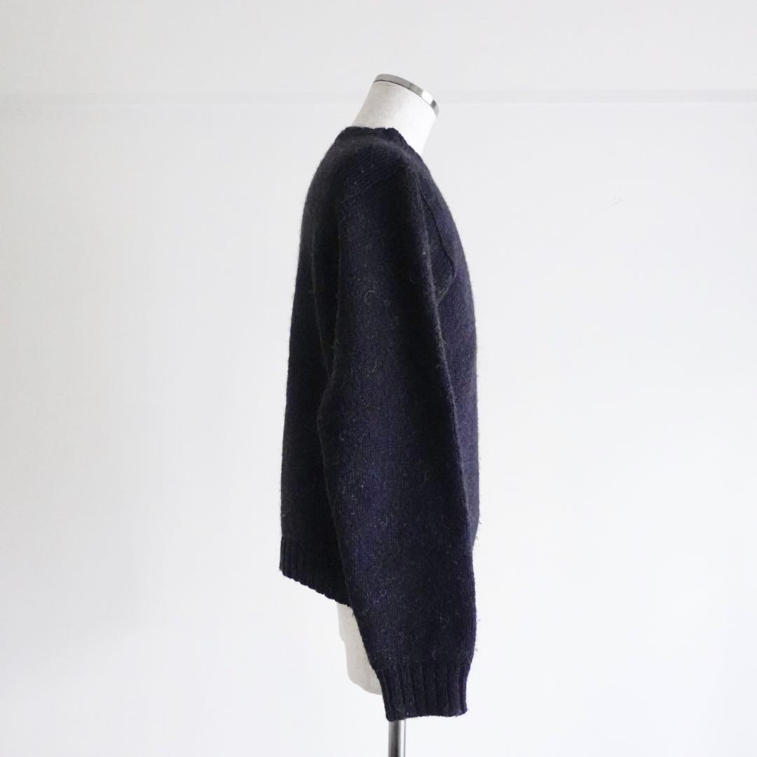 Macalastair クルーネックニット　ネイビー×ブラウン　スコットランド製