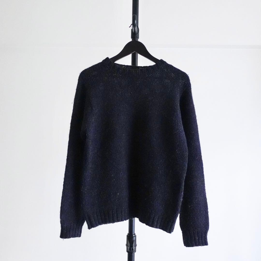 Macalastair クルーネックニット　ネイビー×ブラウン　スコットランド製