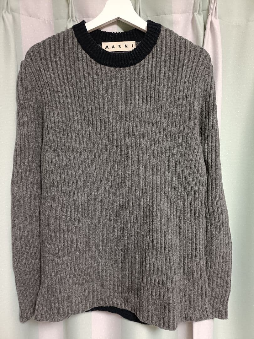 MARNI ウールリブ編みセーター グレー・ネイビー