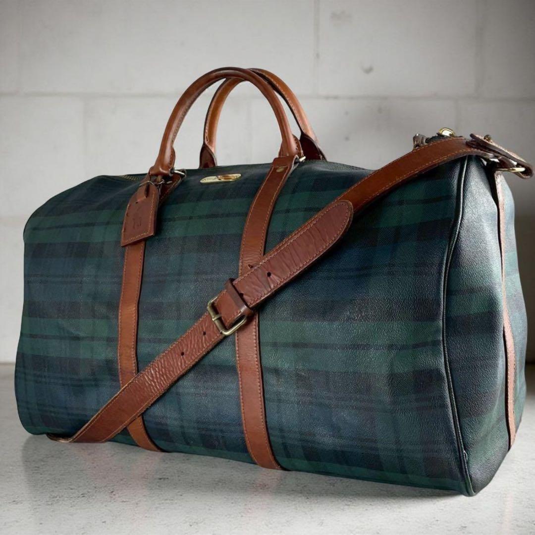 さ*様 ラルフローレン レザーPVC 2way ブラックウォッチ 大容量ボストン