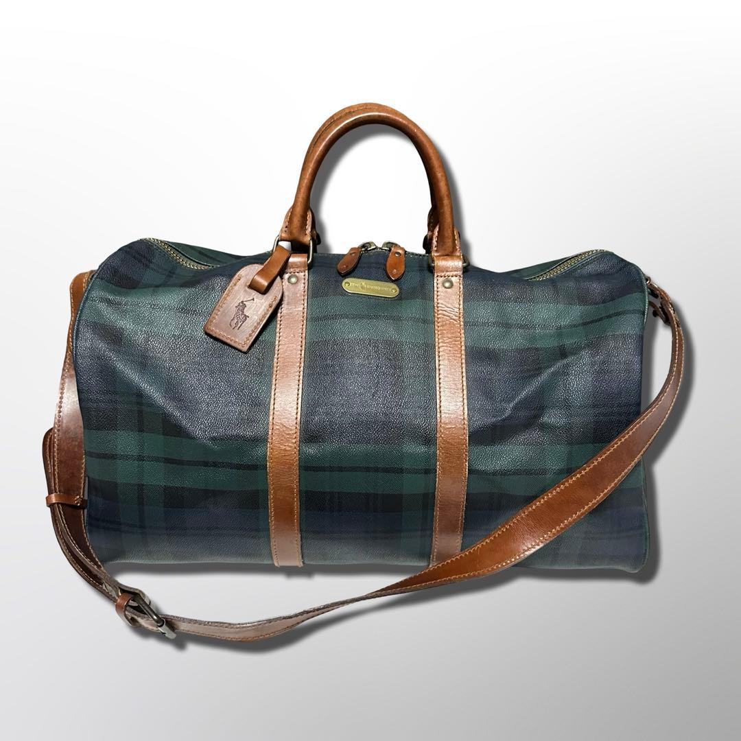 さ*様 ラルフローレン レザーPVC 2way ブラックウォッチ 大容量ボストン