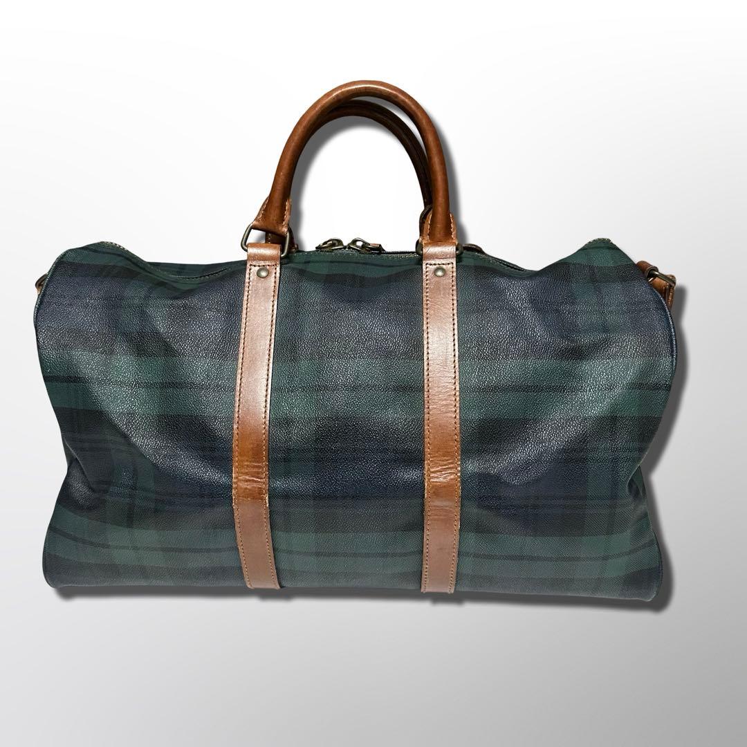 さ*様 ラルフローレン レザーPVC 2way ブラックウォッチ 大容量ボストン