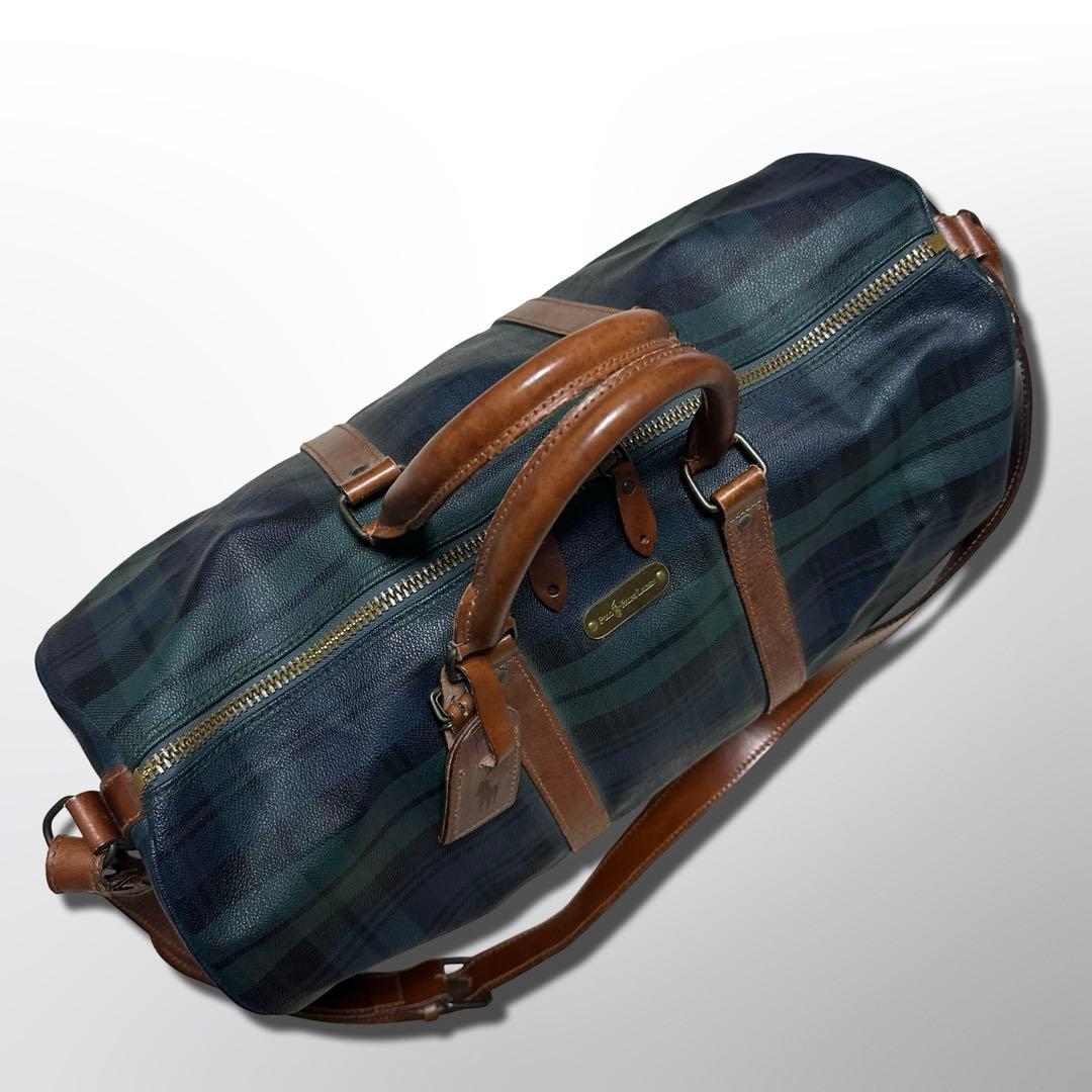 さ*様 ラルフローレン レザーPVC 2way ブラックウォッチ 大容量ボストン