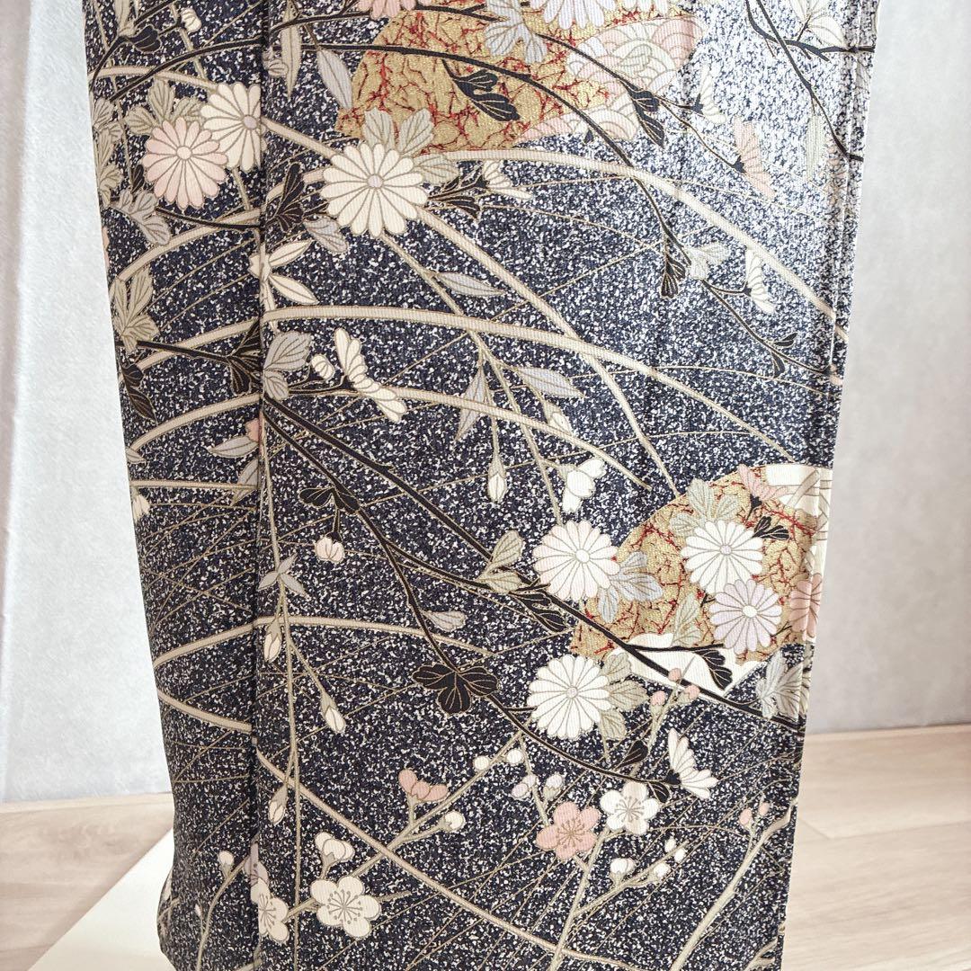 訪問着　フルセット　着物　たたき染　正絹　トールサイズ　黒　凛と優雅　J7