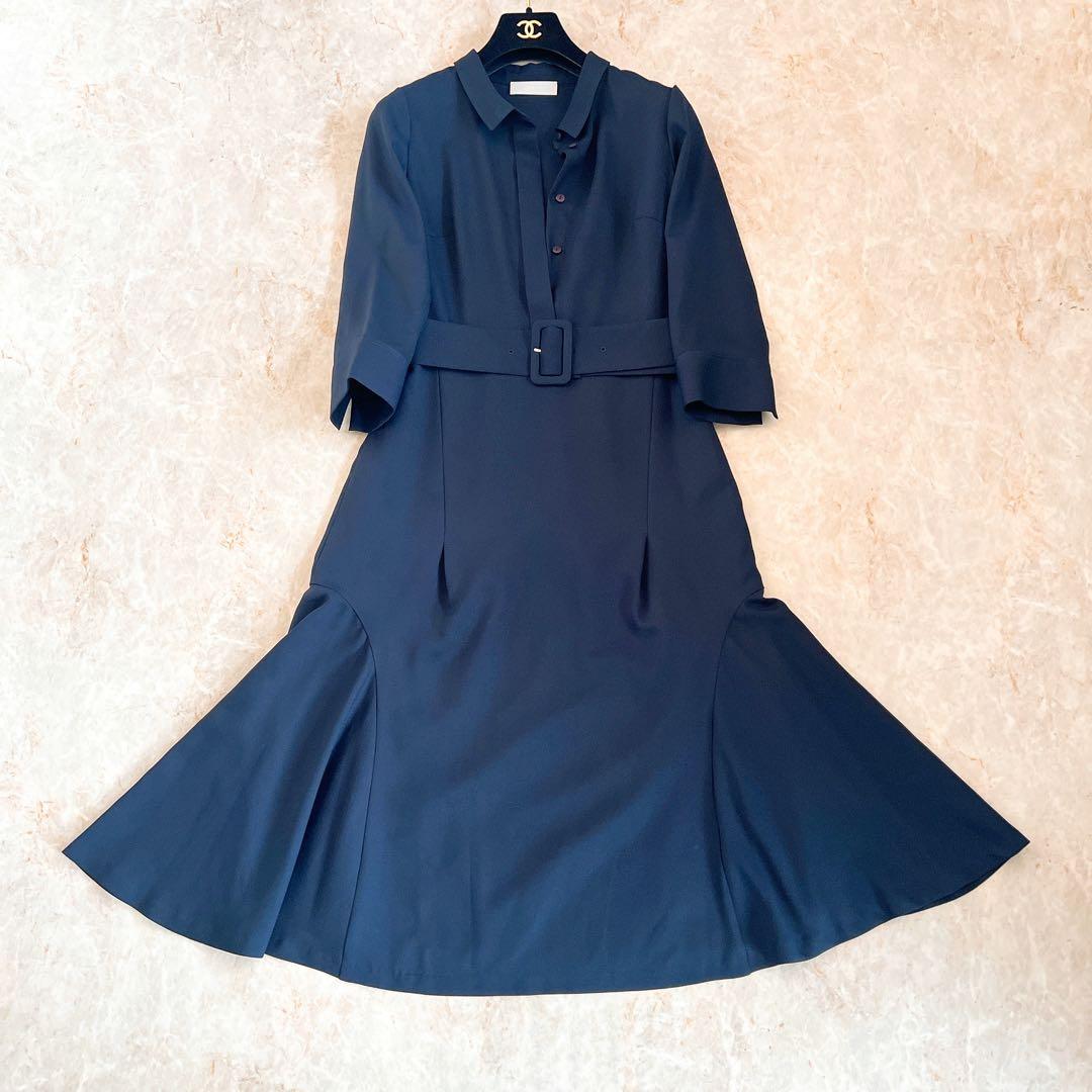 セルフォード ワンピース 濃紺 ネイビー ベルト 38 春夏 Aライン 結婚式