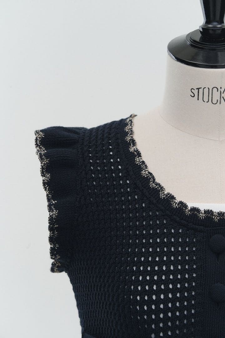 yori ヨリ 25SS クロシェニットミニジレ ネイビー 新品 タグ付き