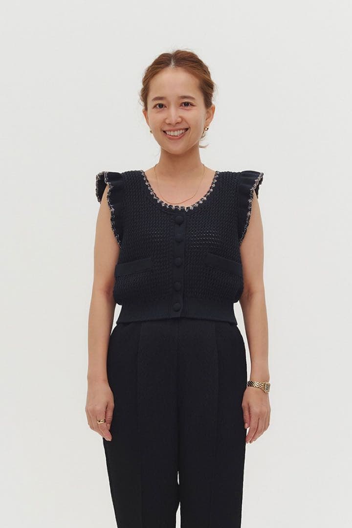 yori ヨリ 25SS クロシェニットミニジレ ネイビー 新品 タグ付き