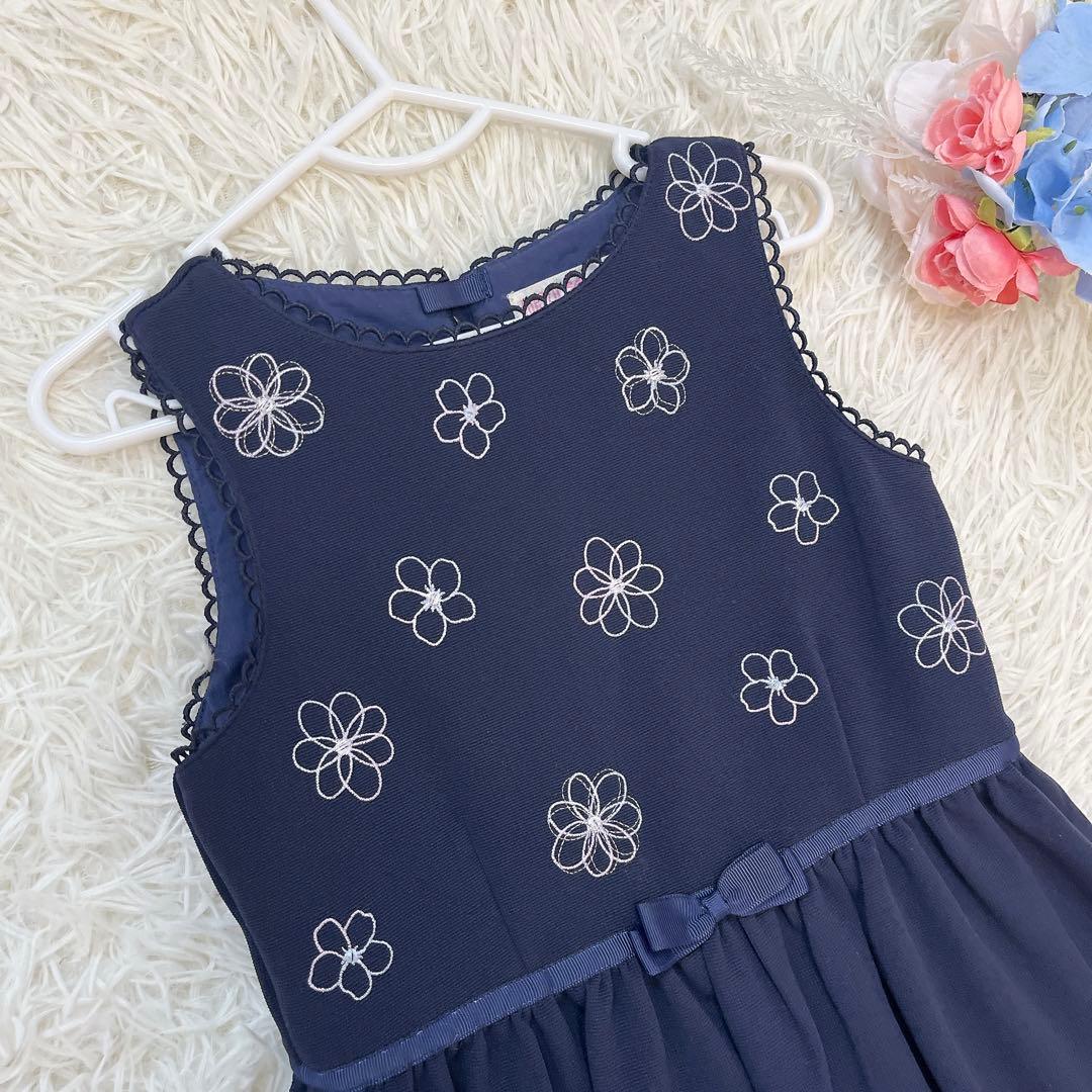 メゾピアノ 花柄刺繍ワンピース 120cm ニットボレロ Mドレスセット
