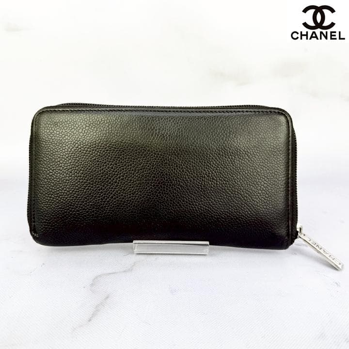 CHANELデカココ 長財布 ラウンドファスナー 黒 キャビアスキン 定番人気