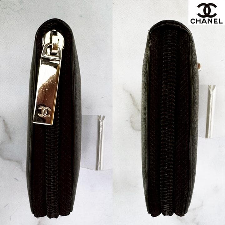 CHANELデカココ 長財布 ラウンドファスナー 黒 キャビアスキン 定番人気