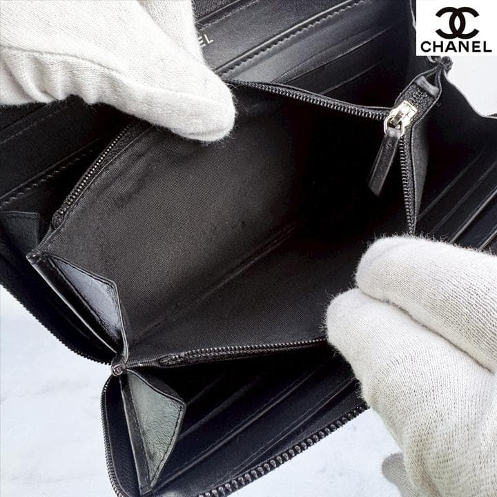 CHANELデカココ 長財布 ラウンドファスナー 黒 キャビアスキン 定番人気