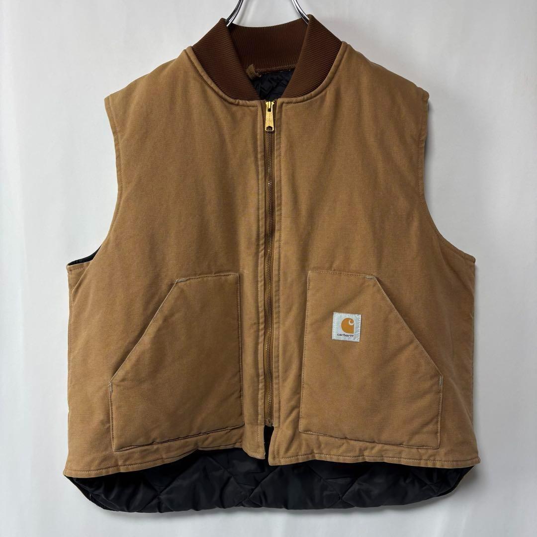 USA製　カーハート　ダックベスト　ブラウン　2XL　キルティングライナー　古着