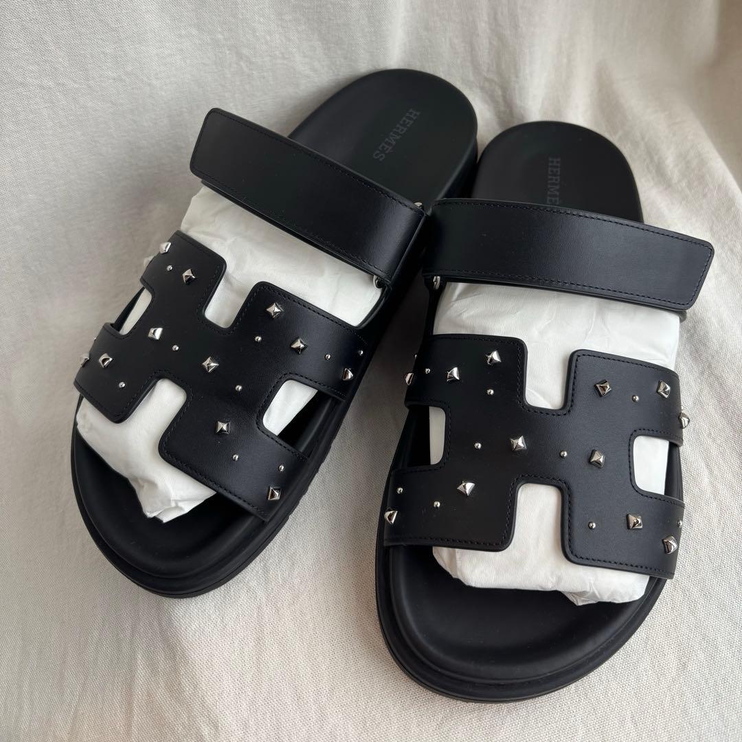 HERMES シプレ サンダル 黒スタッズ 38 2025新作