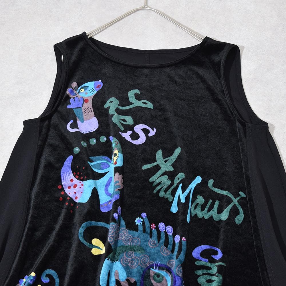 TOKUKO 1er VOL アートプリント ベロア Aライン チュニック 黒