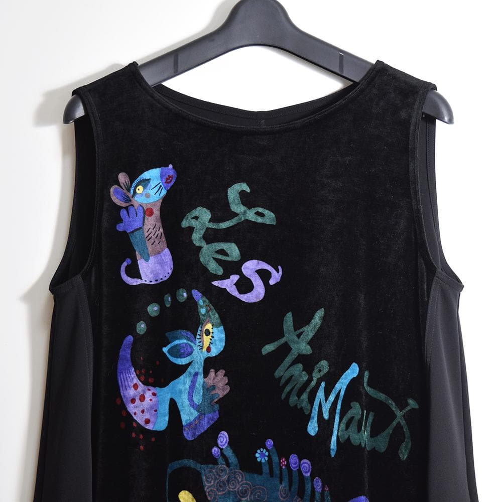 TOKUKO 1er VOL アートプリント ベロア Aライン チュニック 黒