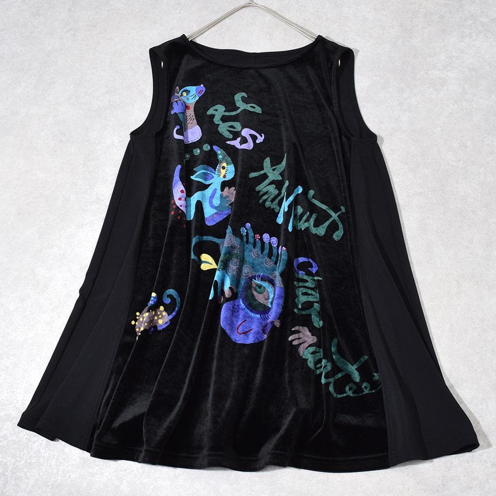 TOKUKO 1er VOL アートプリント ベロア Aライン チュニック 黒