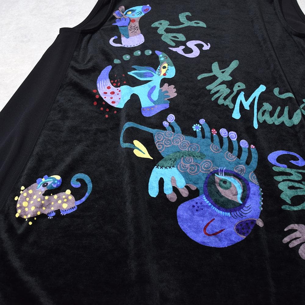 TOKUKO 1er VOL アートプリント ベロア Aライン チュニック 黒