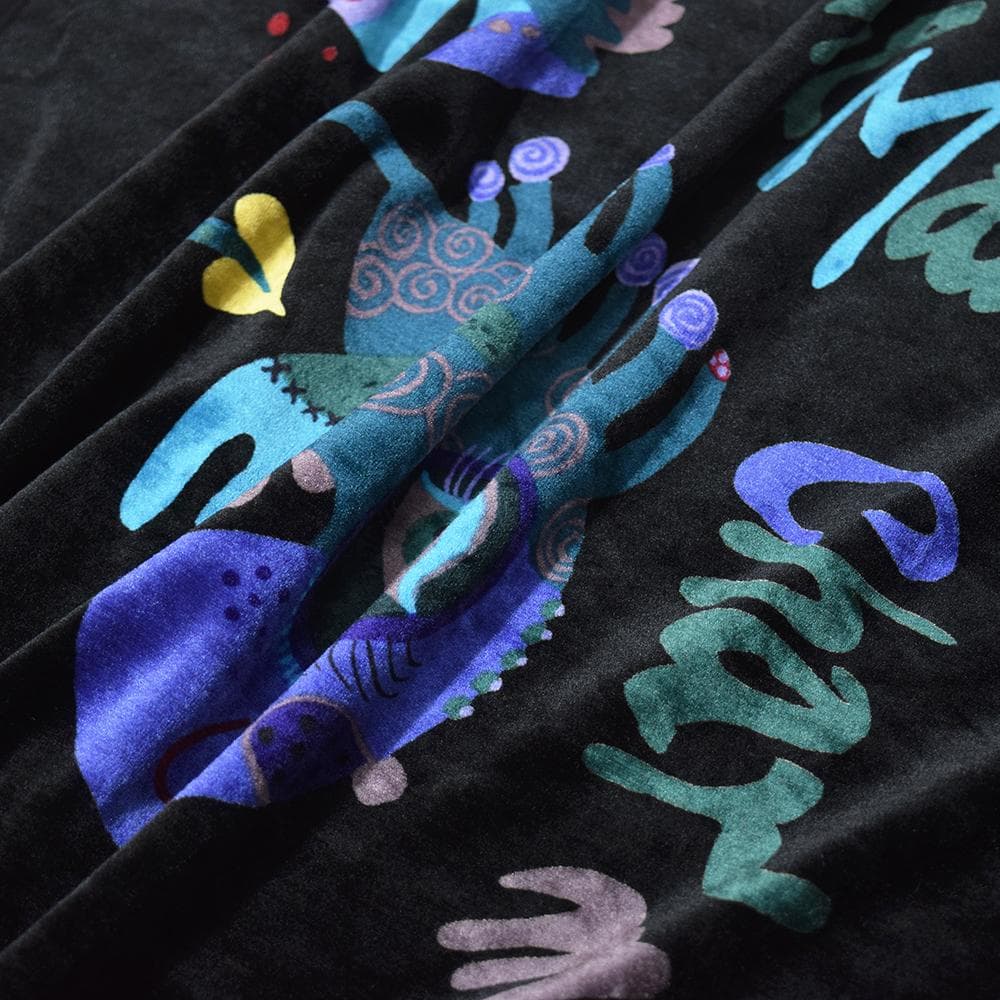 TOKUKO 1er VOL アートプリント ベロア Aライン チュニック 黒