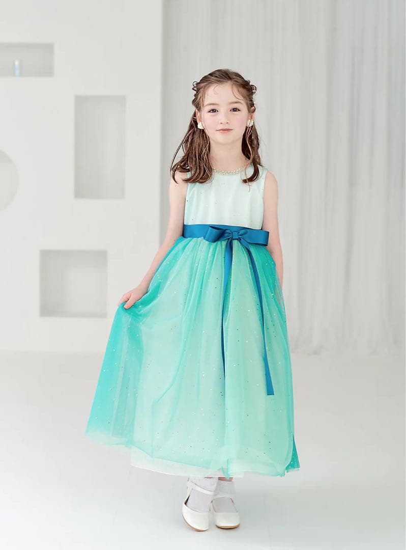 ゆめ　ドレスコ　ピーコックブルービジューストーンロングドレス　130