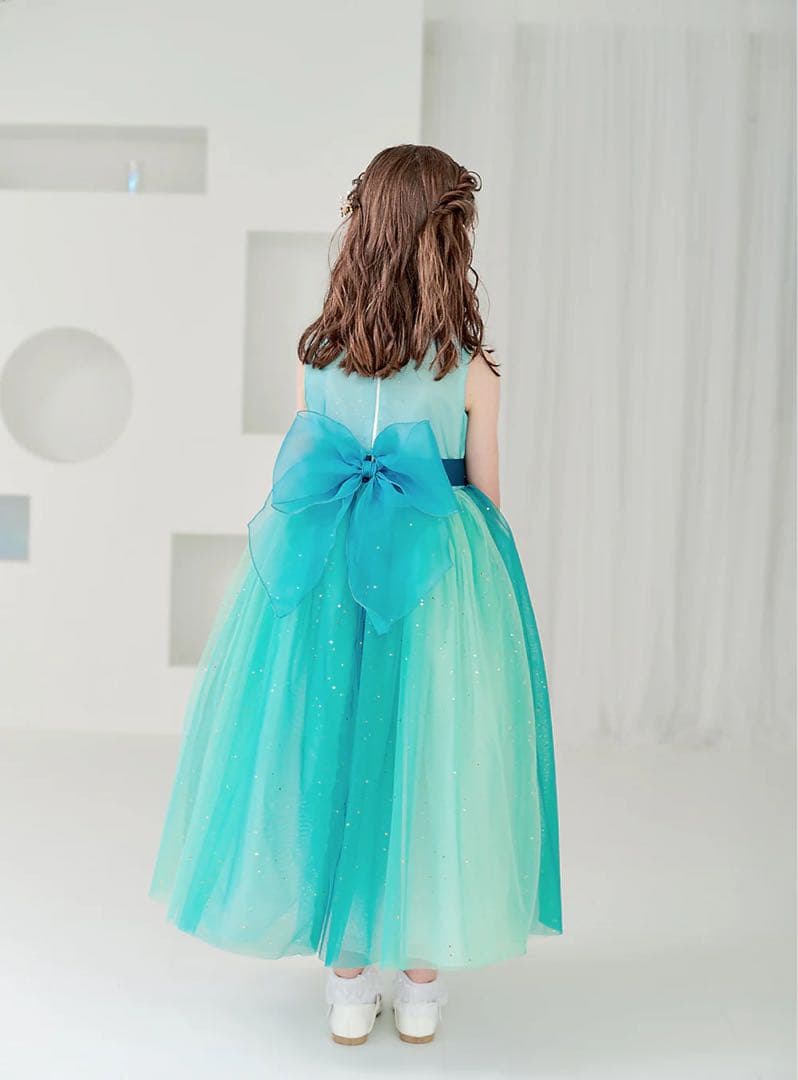 ゆめ　ドレスコ　ピーコックブルービジューストーンロングドレス　130