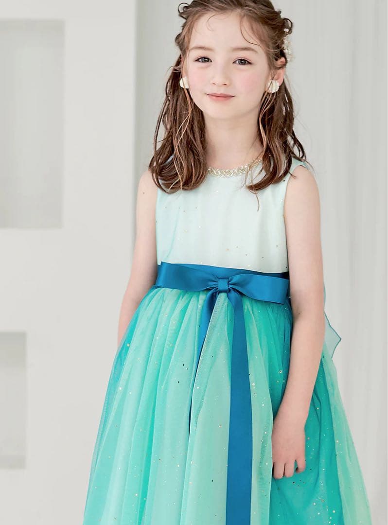 ゆめ　ドレスコ　ピーコックブルービジューストーンロングドレス　130