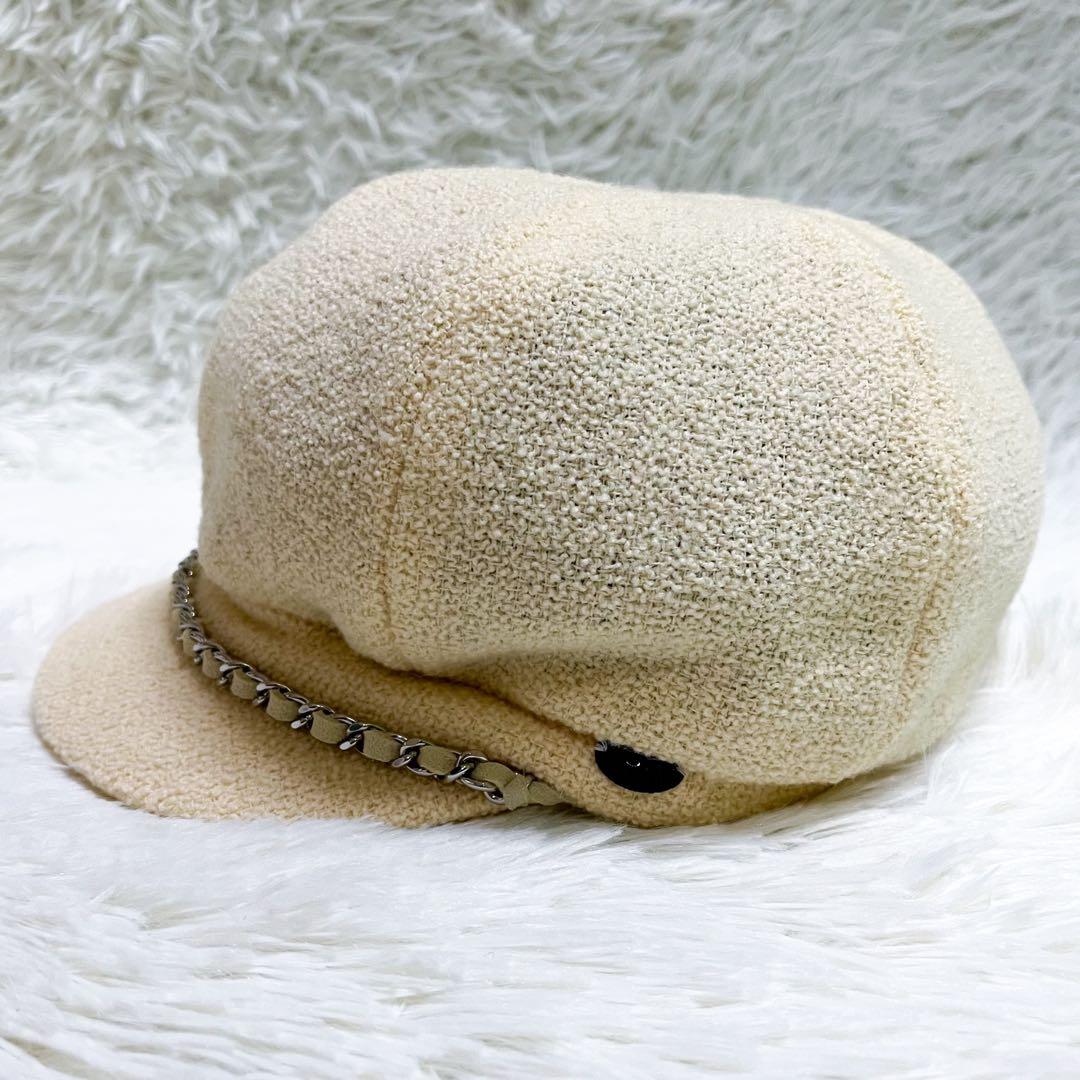 極美品 シャネル キャスケット ココマークプレート チェーン ウール