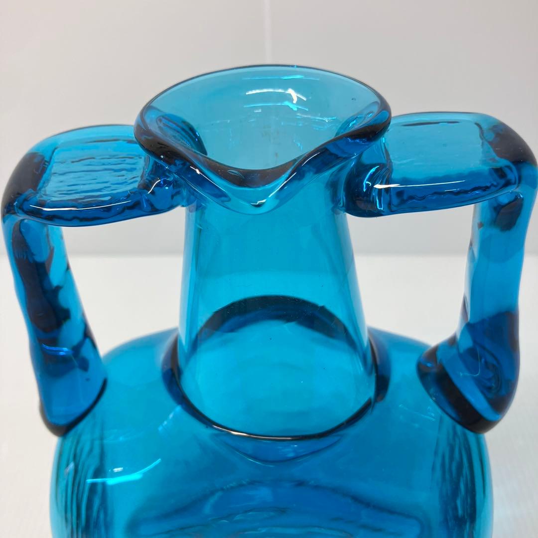 【倉敷ガラス】小谷眞三　ガラス花瓶　両手付花瓶　小谷ブルー　民藝