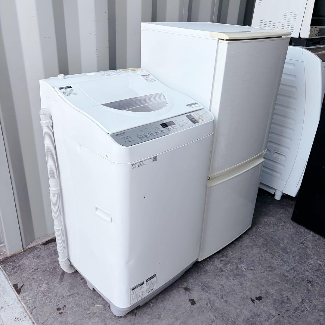 運搬取付無料！ホワイト系純正SHARP冷蔵庫洗濯機2点セット！完動品・超美品！