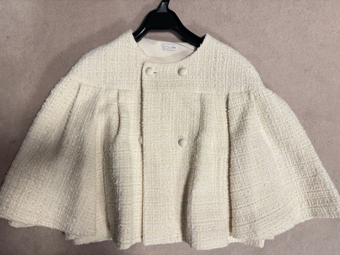 アイボリー ノーカラージャケット ツイード風