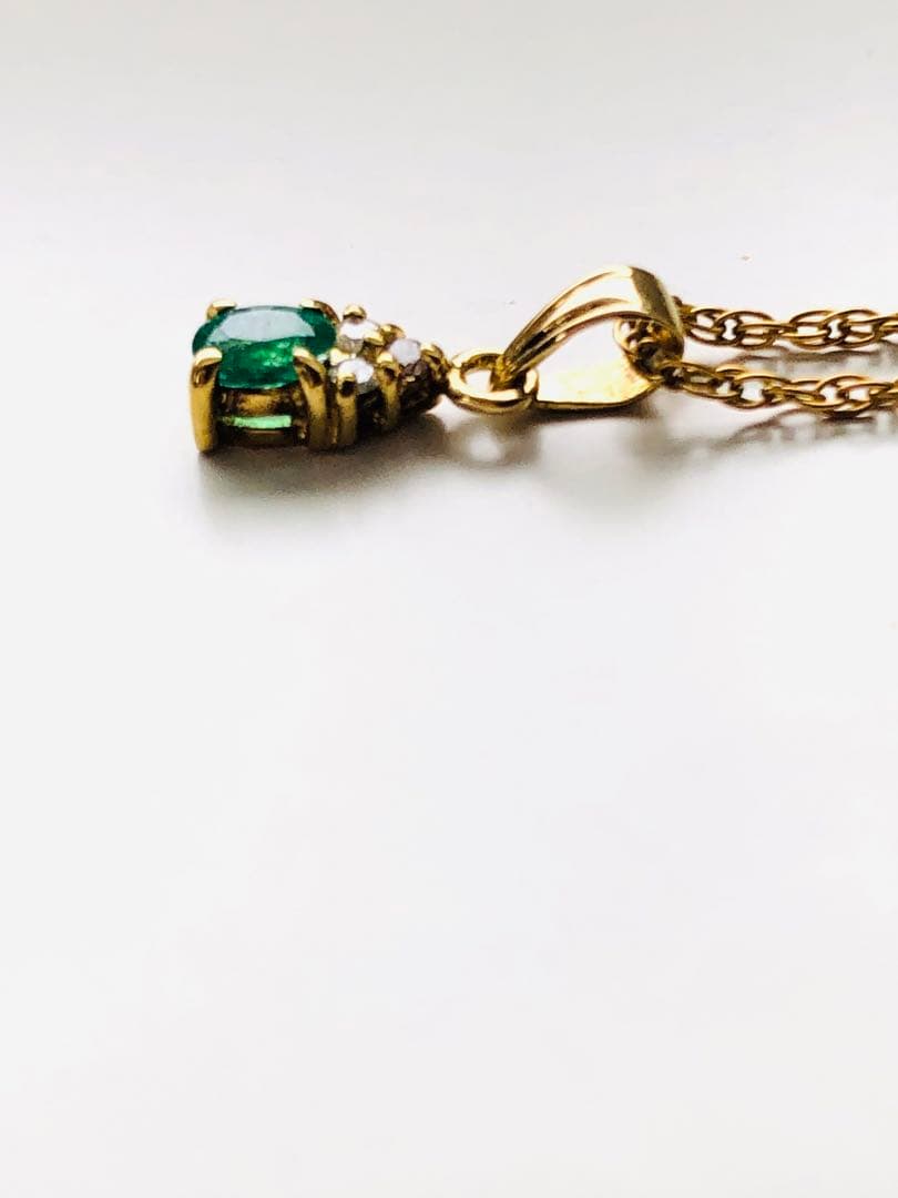 TT親子★K18YG金エメラルドダイヤモンド ペンダントトップ　ネックレス