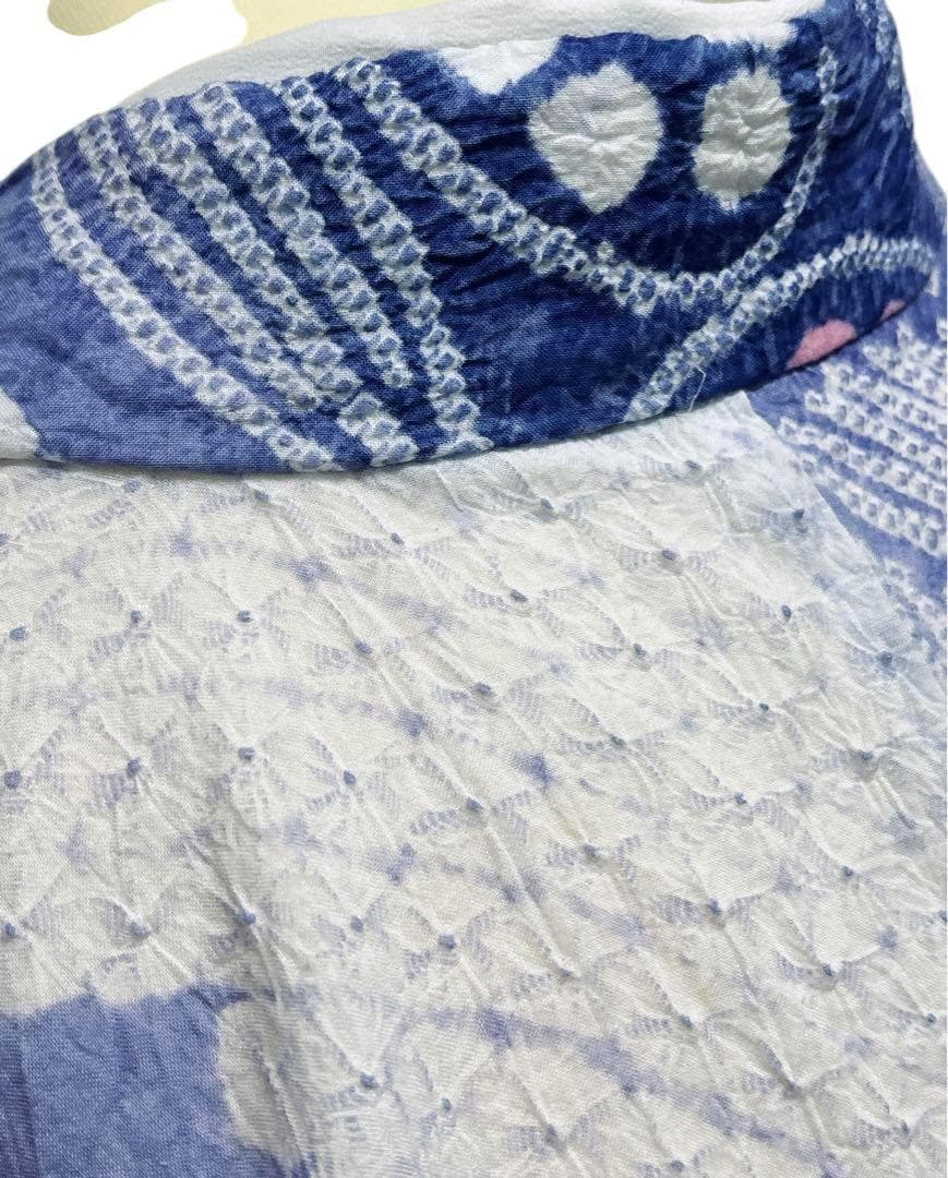 A57美品　有松鳴海絞り 高級浴衣 花 綿　敷当付き　手縫い