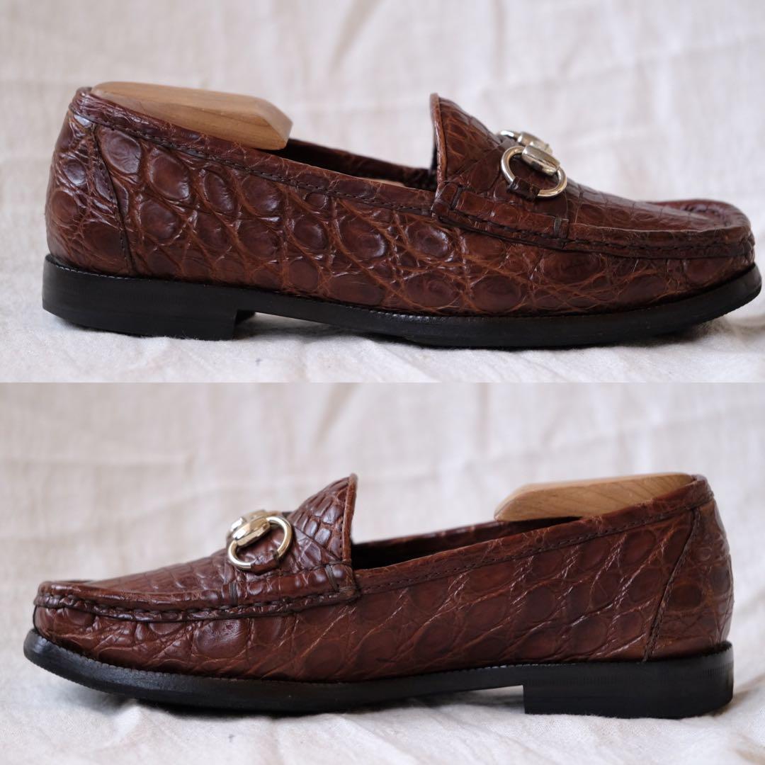 極希少美品GUCCIグッチ クロコダイルビットローファー茶35