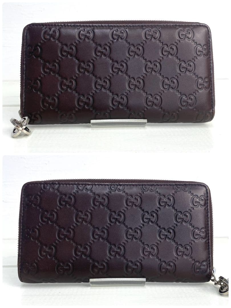 GUCCI ダークブラウン グッチシマ　ラウンドファスナー　長財布
