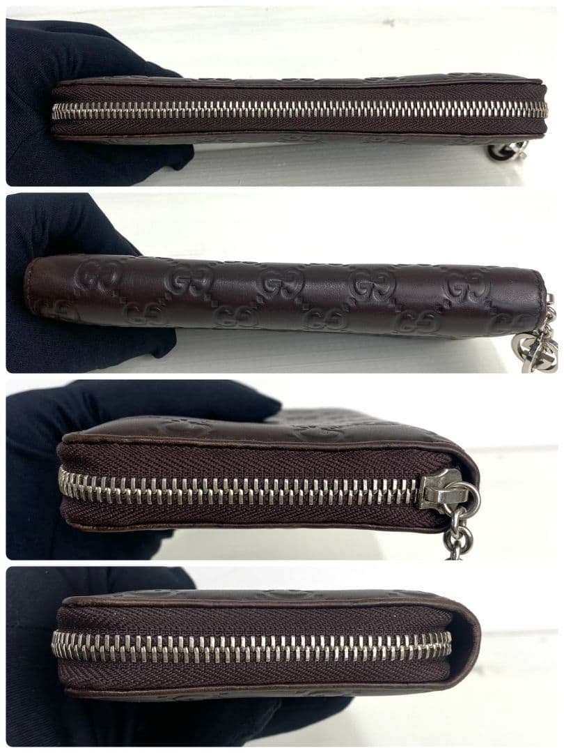 GUCCI ダークブラウン グッチシマ　ラウンドファスナー　長財布