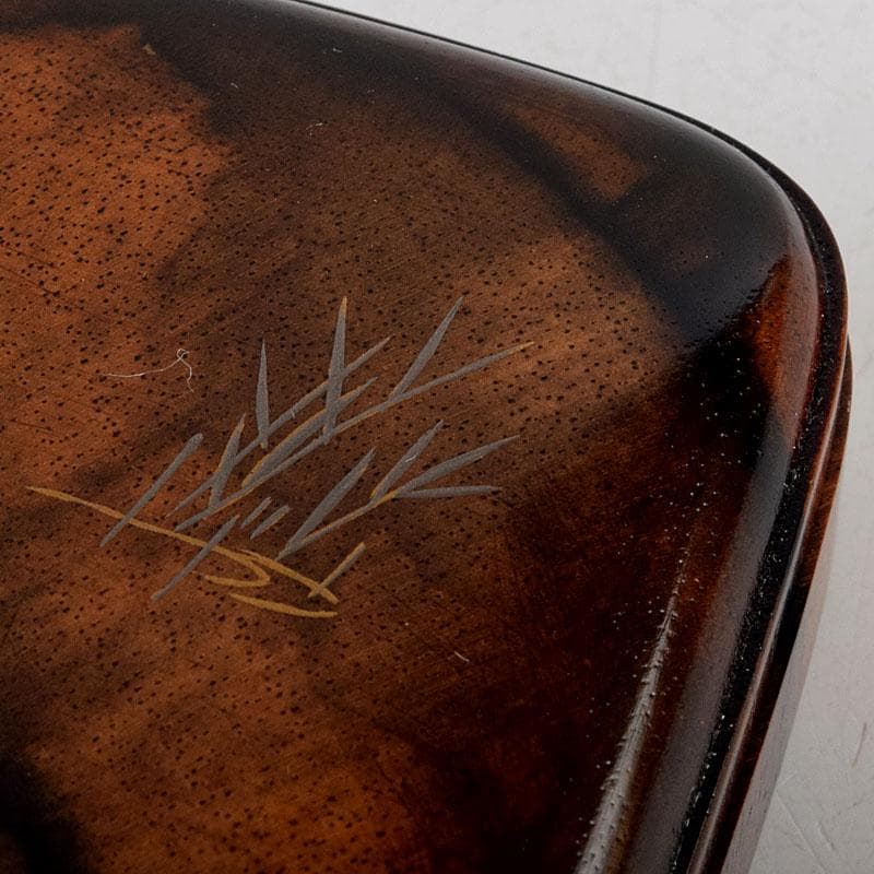 shellkid　井筒鳳斎　内金箔黒柿長四方香合鷺に芦　共箱　V　9126