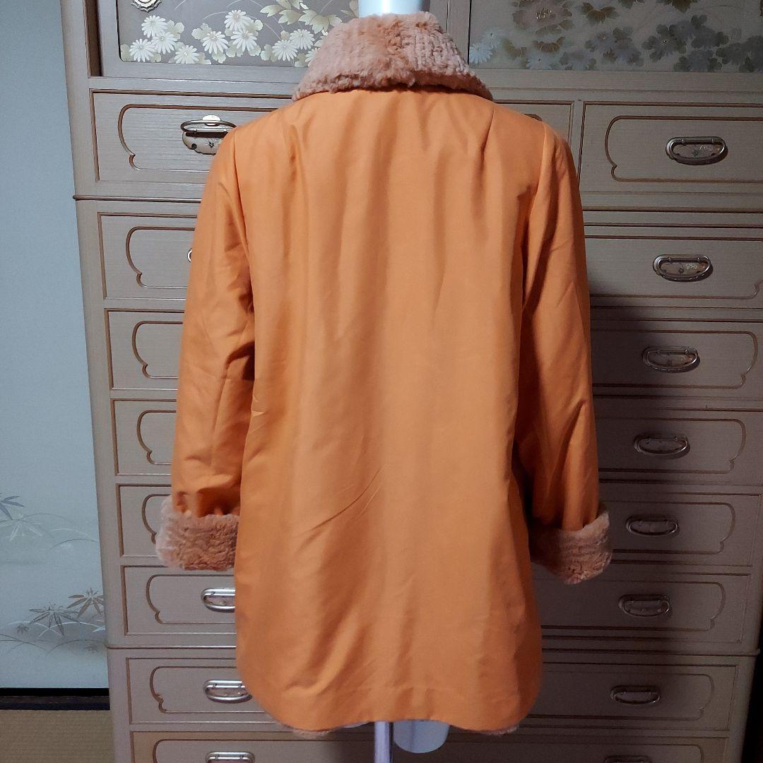 リアル シェアードファーWフェイスリバーシブルハーフコート希少オレンジ色