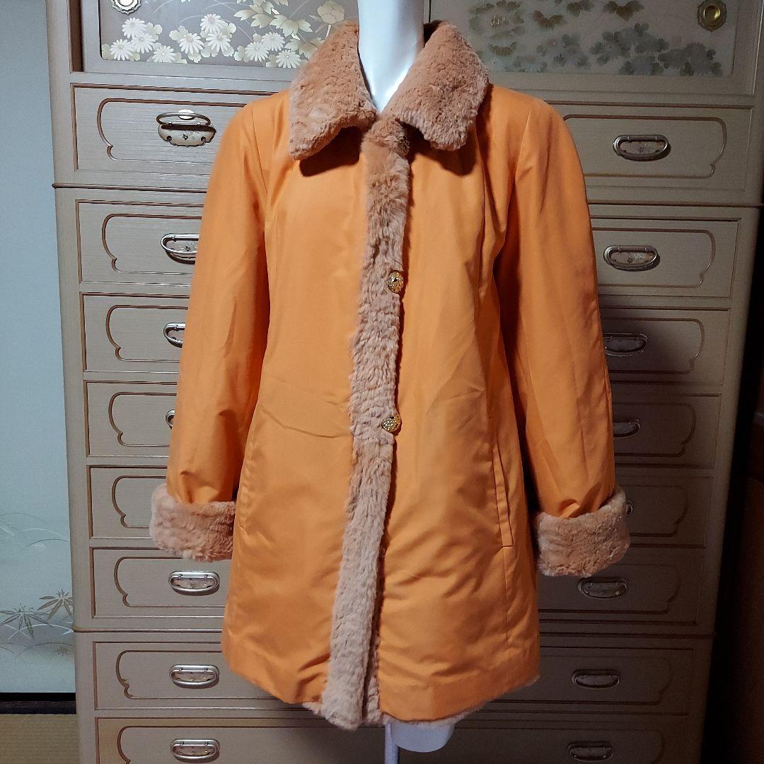 リアル シェアードファーWフェイスリバーシブルハーフコート希少オレンジ色