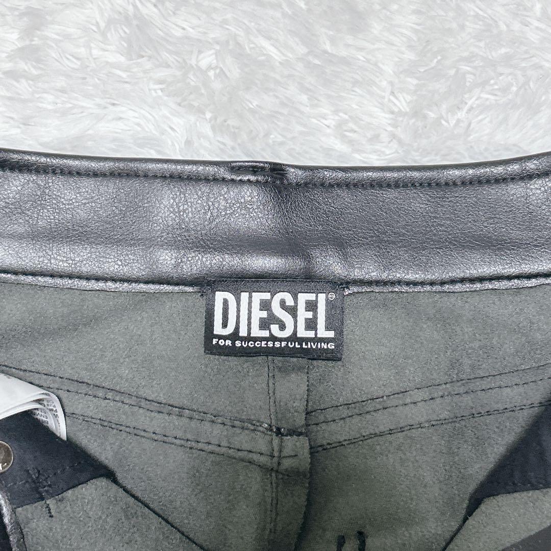 未使用級 DIESEL ディーゼル レザー Dロゴ ブラック スキニー パンツ