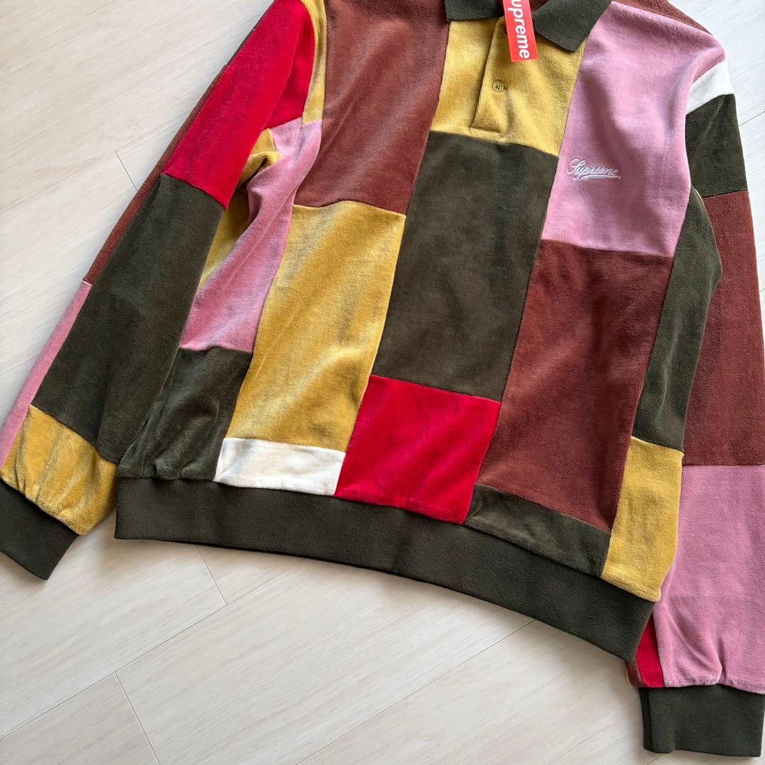 希少Mサイズ supreme patchwork velour L/S POLO