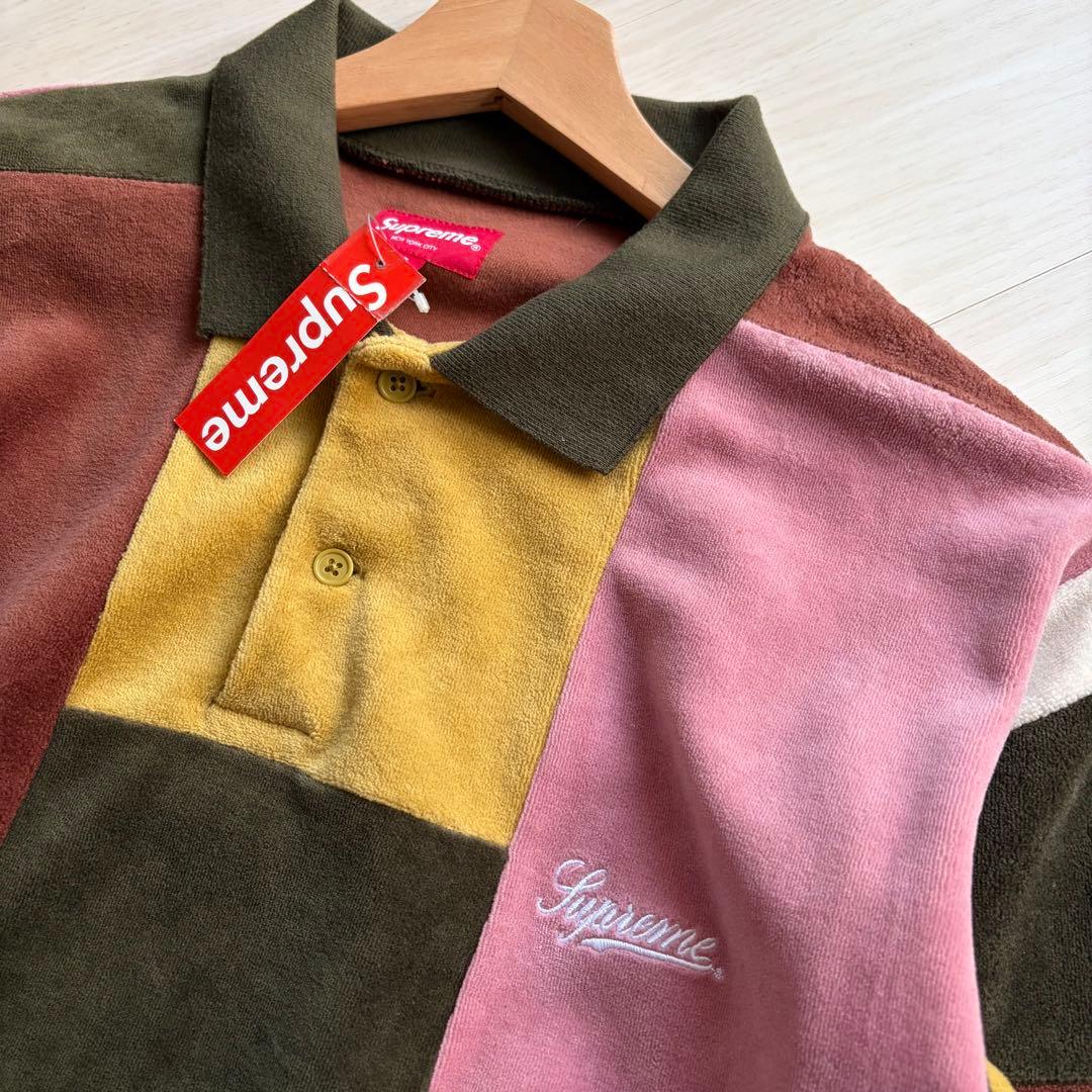 希少Mサイズ supreme patchwork velour L/S POLO