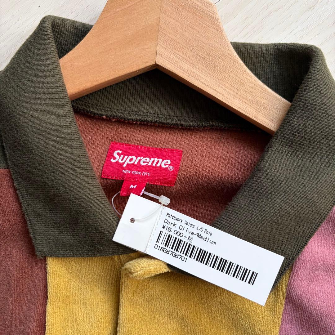 希少Mサイズ supreme patchwork velour L/S POLO
